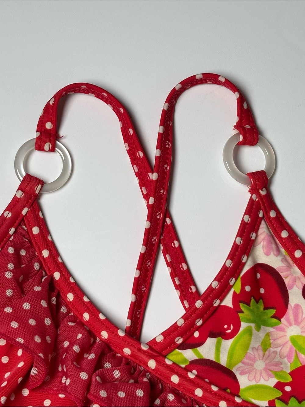 Lisabelle Girls Strawberry & Polka Dot Ruffle Tankini Two Piece Swimsuit Size 5T - Picture 5 of 12